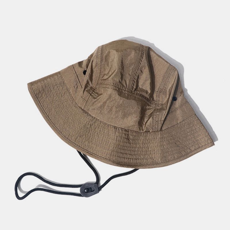 Hombres Lona Color Sólido Calle Retro Secado Rápido Cordón Ajustable Gorra Táctica Sombrero De Cubo