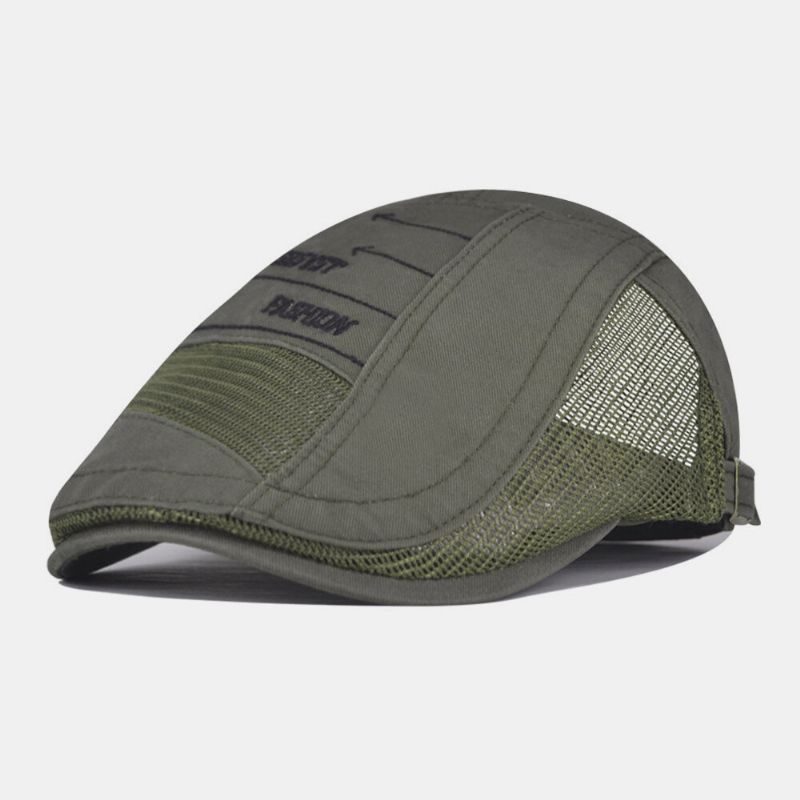 Hombres Malla De Algodón Transpirable Casual Retro Sombrilla Boina Gorra Sombrero Plano Sombrero Delantero