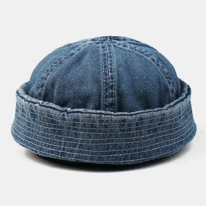 Hombres De Mezclilla Lavada Color Sólido Ajustable Al Aire Libre Sombrero Casual Beanie Gorra De Propietario Gorra De Calavera