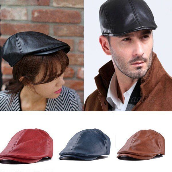 Hombres Mujeres Cuero Artificial Protección Para Los Oídos Boina Cálida Gorra Sombrero Plano Sombrero De Hiedra