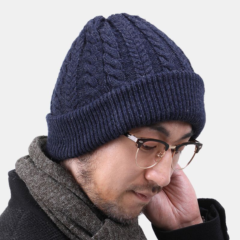 Hombres Mujeres Lana Plus Grueso Cálido En Invierno Gorro De Punto Sin Ala