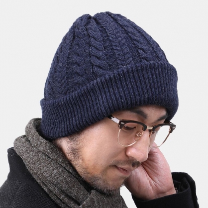 Hombres Mujeres Lana Plus Grueso Cálido En Invierno Gorro De Punto Sin Ala