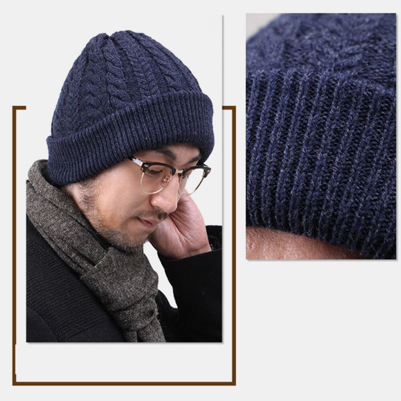 Hombres Mujeres Lana Plus Grueso Cálido En Invierno Gorro De Punto Sin Ala