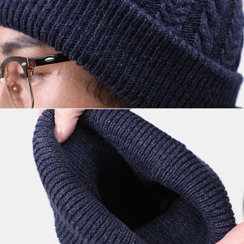 Hombres Mujeres Lana Plus Grueso Cálido En Invierno Gorro De Punto Sin Ala