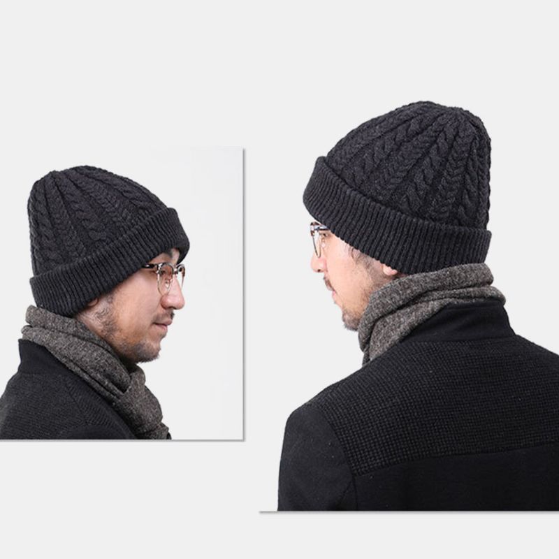 Hombres Mujeres Lana Plus Grueso Cálido En Invierno Gorro De Punto Sin Ala