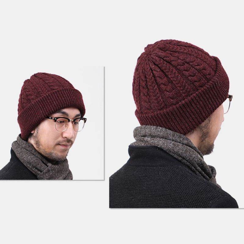 Hombres Mujeres Lana Plus Grueso Cálido En Invierno Gorro De Punto Sin Ala