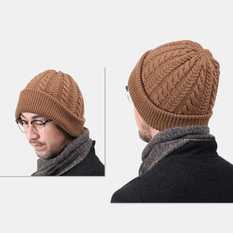 Hombres Mujeres Lana Plus Grueso Cálido En Invierno Gorro De Punto Sin Ala