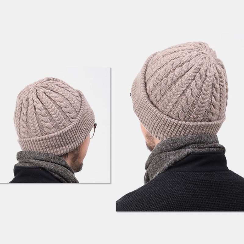 Hombres Mujeres Lana Plus Grueso Cálido En Invierno Gorro De Punto Sin Ala