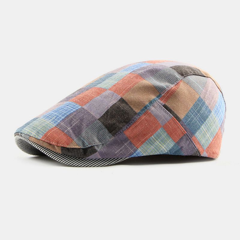 Hombres Mujeres Plaids Patrón Color De Contraste Casual Moda Joven Visera Adelante Sombrero Plano Sombrero Boina