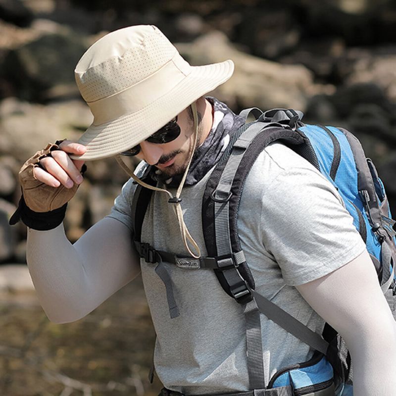 Hombres Protección De 360 Grados Ala Ancha Pesca Al Aire Libre Escalada Protección Uv Sombrilla Impermeable Transpirable Sombrero De Cubo