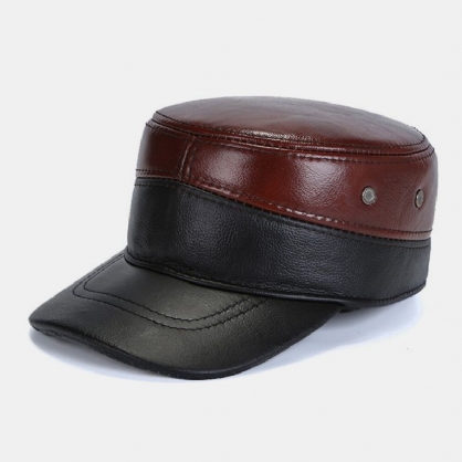 Hombres Protección Para Los Oídos De Cuero Genuino Casual Clásico Sombrero Plano Militar Gorra Con Visera