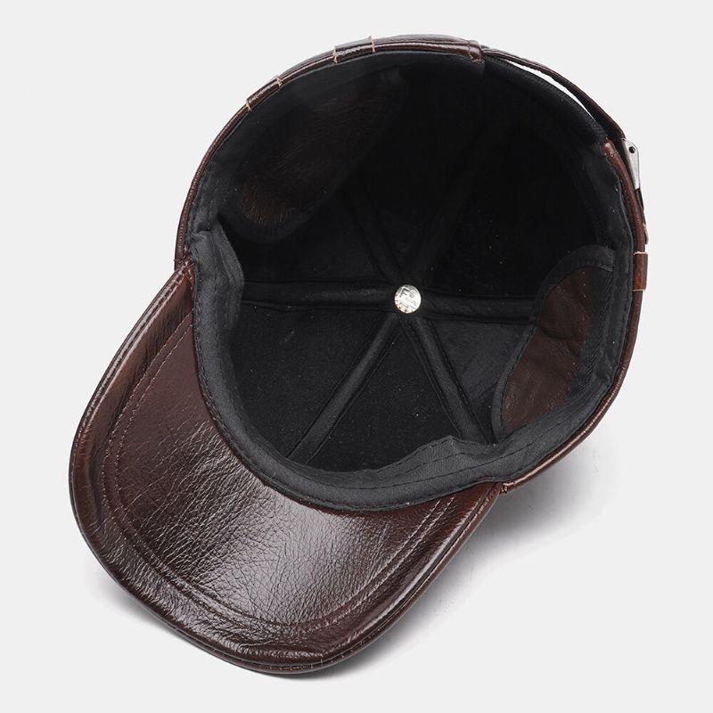 Hombres Protección Para Los Oídos De Cuero Genuino Todo-fósforo Moda Al Aire Libre Sombrero De Béisbol De Cuero Cálido