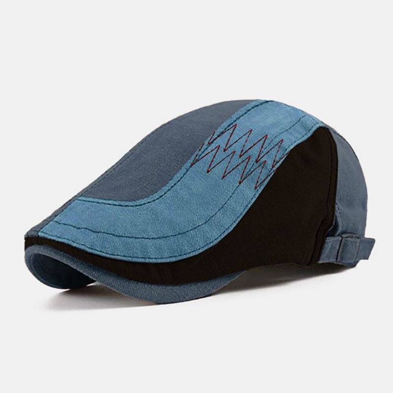 Hombres Sutura De La Mano De Color A Juego Moda Ajustable Sombrilla Informal Gorra De Boina Sombrero Plano