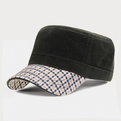 Hombres Terciopelo Color De Contraste Visera Cálida Deporte Informal Sombrero Militar Sombrero Plano Gorra Con Visera