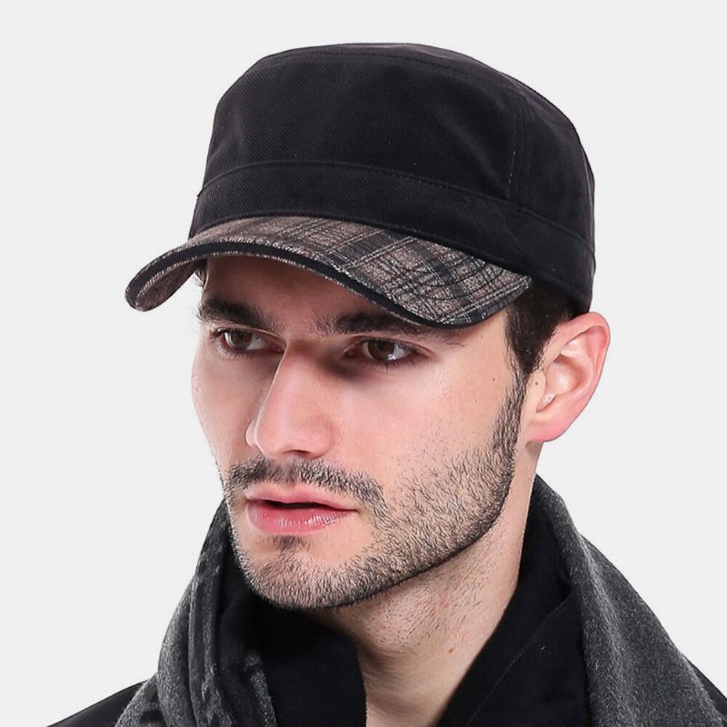 Hombres Terciopelo Color De Contraste Visera Cálida Deporte Informal Sombrero Militar Sombrero Plano Gorra Con Visera