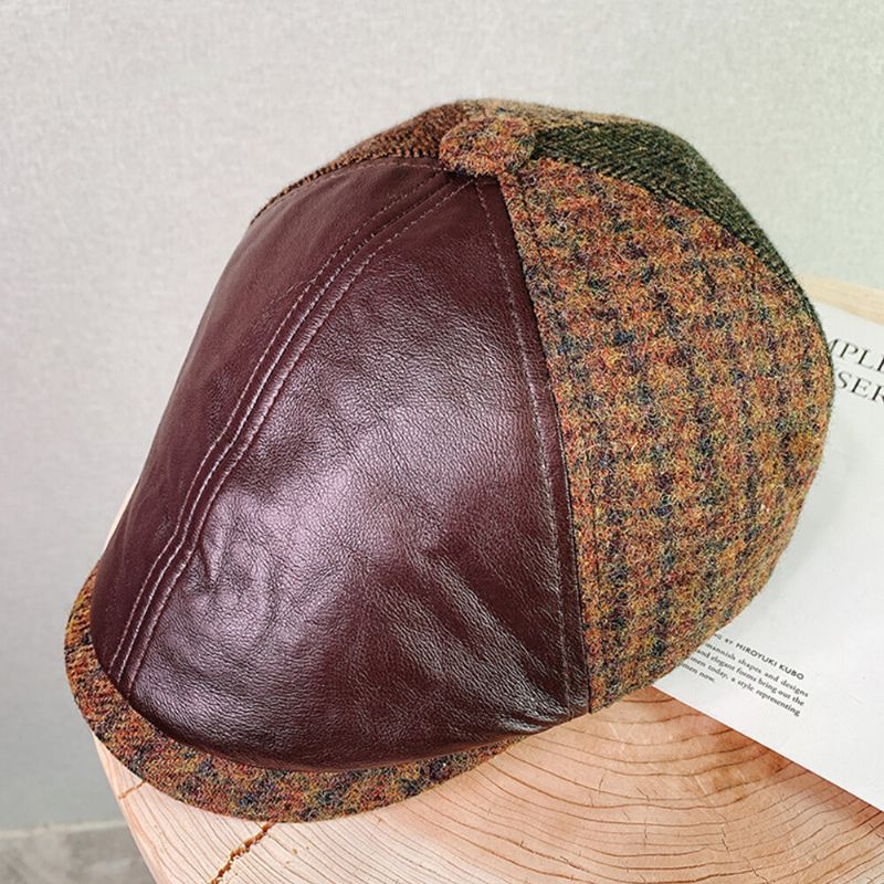 Hombres Warm Plus Thicken Retro Patchwork Personalidad All-match Painter Hat Forward Hat Beret Hat