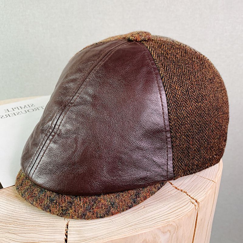 Hombres Warm Plus Thicken Retro Patchwork Personalidad All-match Painter Hat Forward Hat Beret Hat