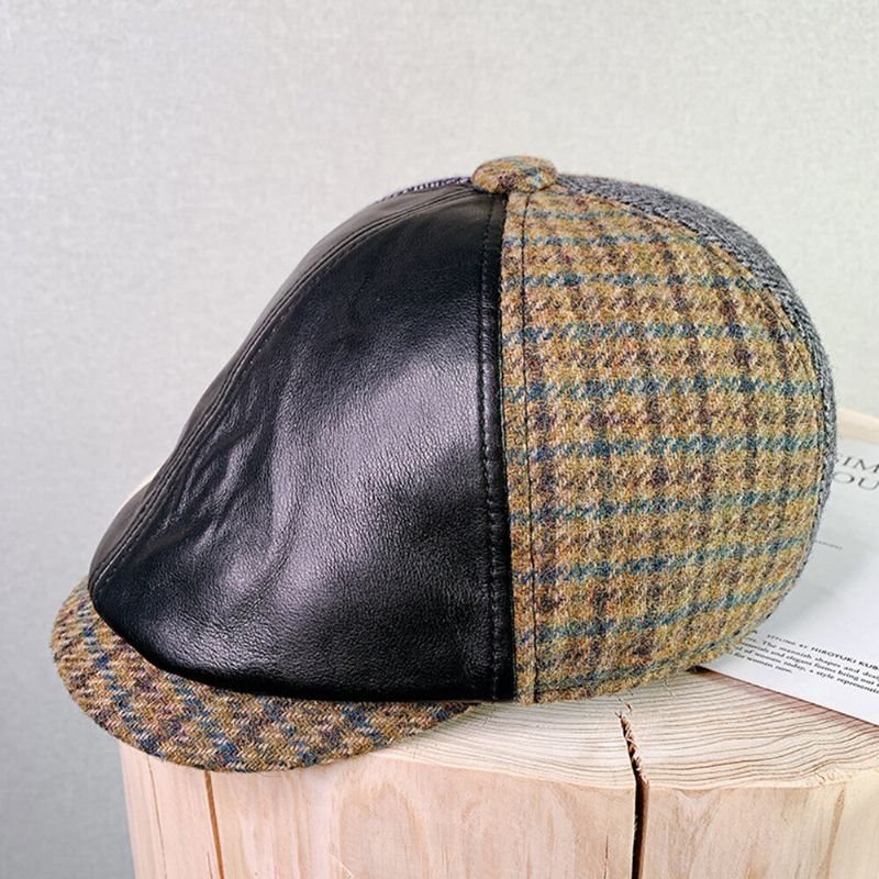 Hombres Warm Plus Thicken Retro Patchwork Personalidad All-match Painter Hat Forward Hat Beret Hat