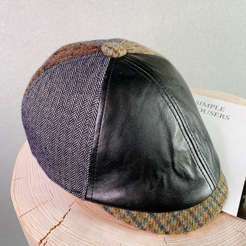 Hombres Warm Plus Thicken Retro Patchwork Personalidad All-match Painter Hat Forward Hat Beret Hat