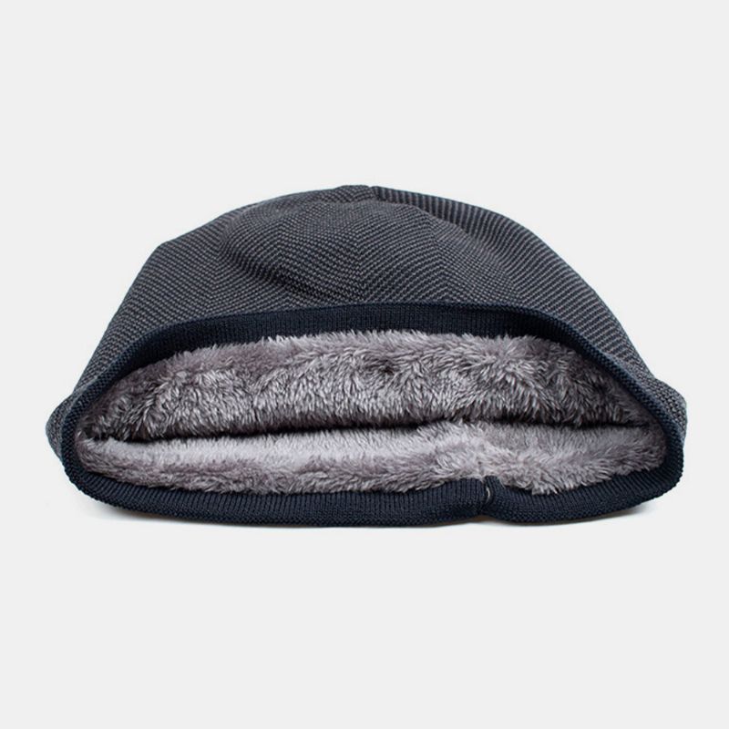 Hombres Winter Plus Velvet H Badge Pattern Tejido Al Aire Libre Cálido Beanie Toque Hat