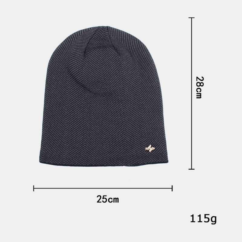 Hombres Winter Plus Velvet H Badge Pattern Tejido Al Aire Libre Cálido Beanie Toque Hat