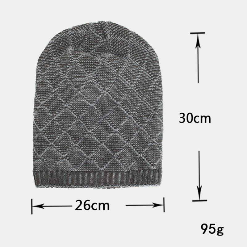 Hombres Winter Plus Velvet Plaid Pattern Tejido Al Aire Libre Cálido Beanie Toque Hat