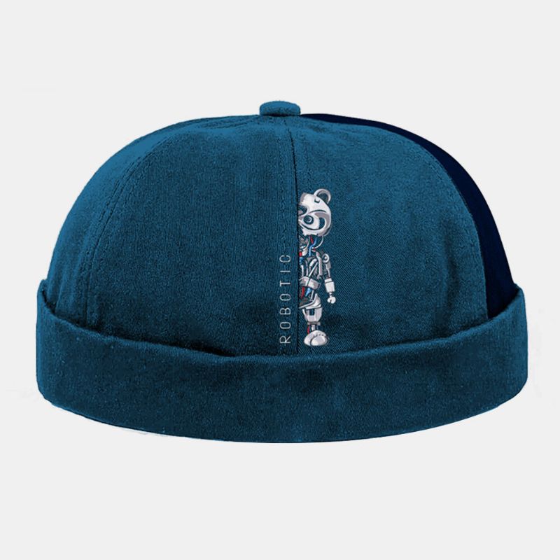 Hombres Y Mujeres Algodón Robot Oso Estampado Patchwork Moda Creativa Tendencia Callejera Sin Ala Beanie Landlord Cap Skull Cap