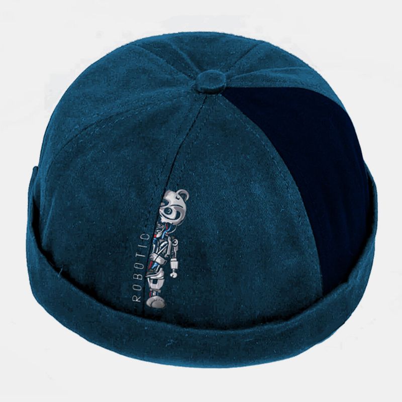 Hombres Y Mujeres Algodón Robot Oso Estampado Patchwork Moda Creativa Tendencia Callejera Sin Ala Beanie Landlord Cap Skull Cap