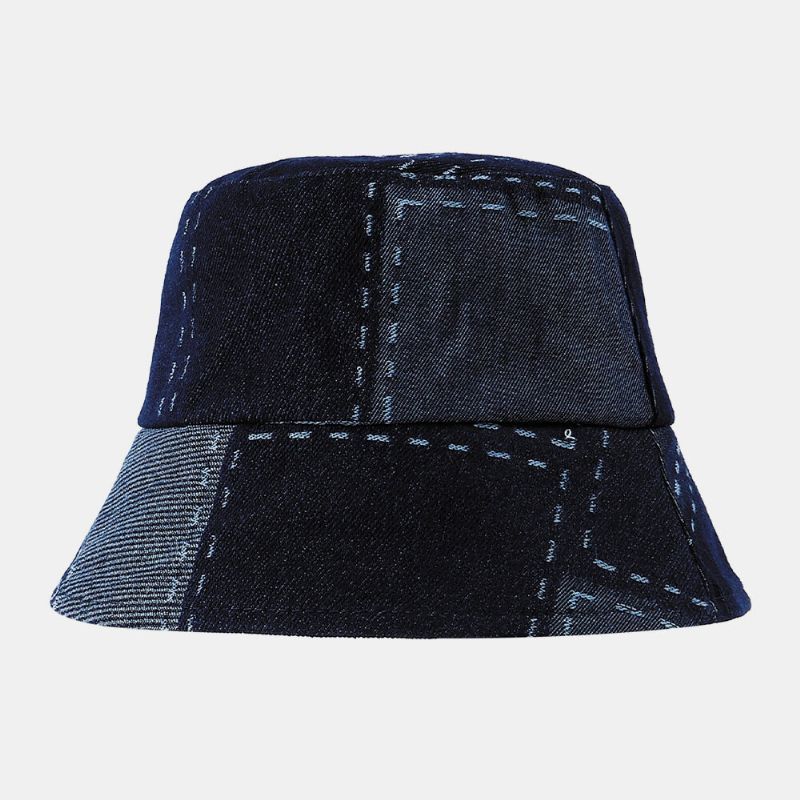 Hombres Y Mujeres Retro Patchwork Denim Al Aire Libre Todo-fósforo Viaje Sombrilla Sombrero De Pesca Sombrero De Cubo