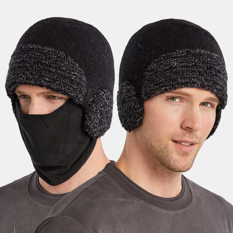 Máscara Desmontable Unisex De Doble Uso Más Gorro De Punto Grueso Y Cálido A Prueba De Viento Para La Cara Protección Para Los Oídos Para Montar