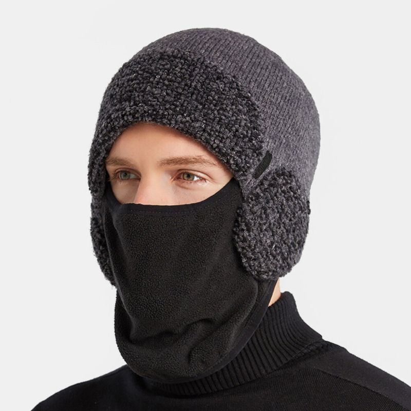 Máscara Desmontable Unisex De Doble Uso Más Gorro De Punto Grueso Y Cálido A Prueba De Viento Para La Cara Protección Para Los Oídos Para Montar