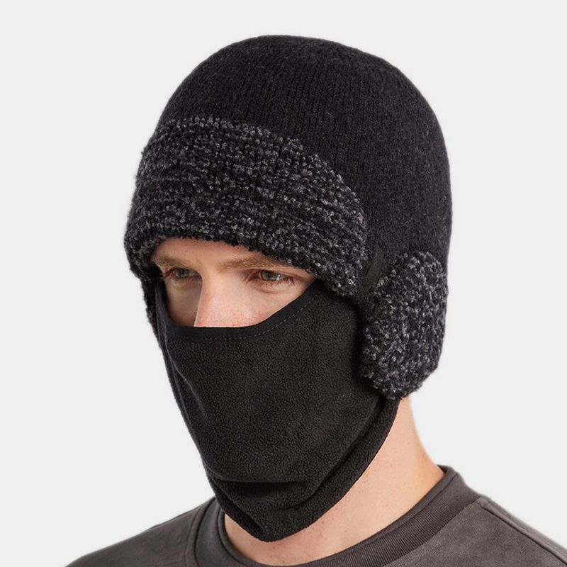 Máscara Desmontable Unisex De Doble Uso Más Gorro De Punto Grueso Y Cálido A Prueba De Viento Para La Cara Protección Para Los Oídos Para Montar