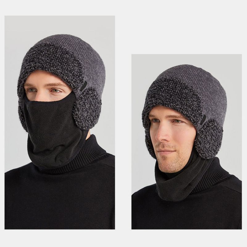 Máscara Desmontable Unisex De Doble Uso Más Gorro De Punto Grueso Y Cálido A Prueba De Viento Para La Cara Protección Para Los Oídos Para Montar