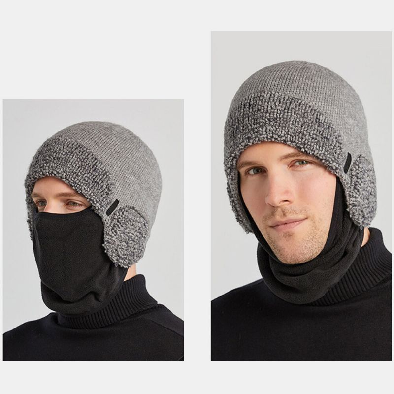 Máscara Desmontable Unisex De Doble Uso Más Gorro De Punto Grueso Y Cálido A Prueba De Viento Para La Cara Protección Para Los Oídos Para Montar