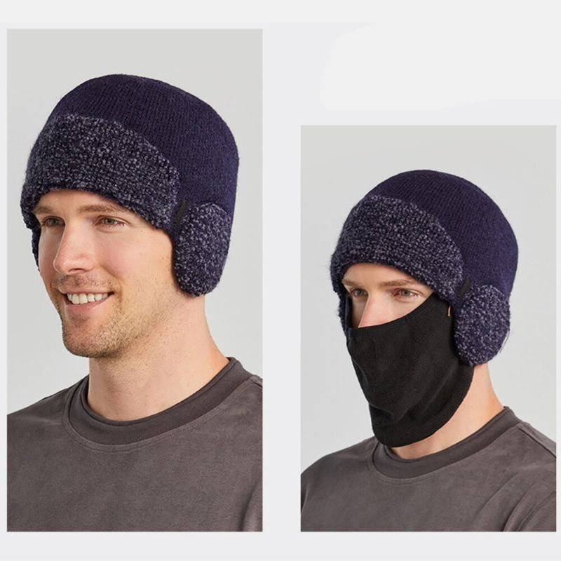 Máscara Desmontable Unisex De Doble Uso Más Gorro De Punto Grueso Y Cálido A Prueba De Viento Para La Cara Protección Para Los Oídos Para Montar