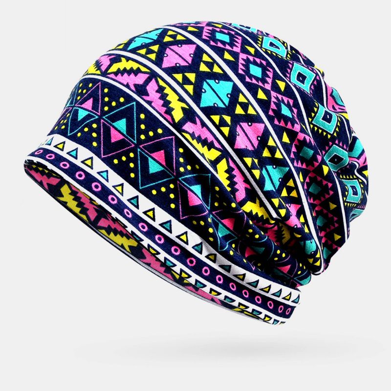 Mujer Algodón Colorido Patrón De Geometría Casual Personalidad Elástico De Doble Uso Protección Para El Cuello Beanie Bufanda