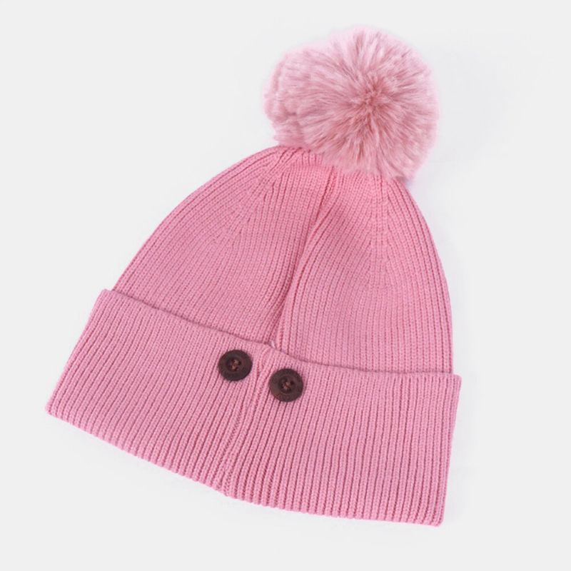 Mujeres 2pcs Lana Invierno Mantener Abrigado Diario Casual Cuello Protección Facial Pelusa Bola Gorro De Punto Máscara