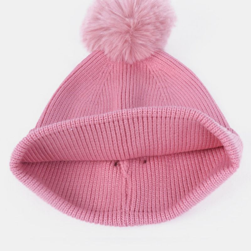 Mujeres 2pcs Lana Invierno Mantener Abrigado Diario Casual Cuello Protección Facial Pelusa Bola Gorro De Punto Máscara