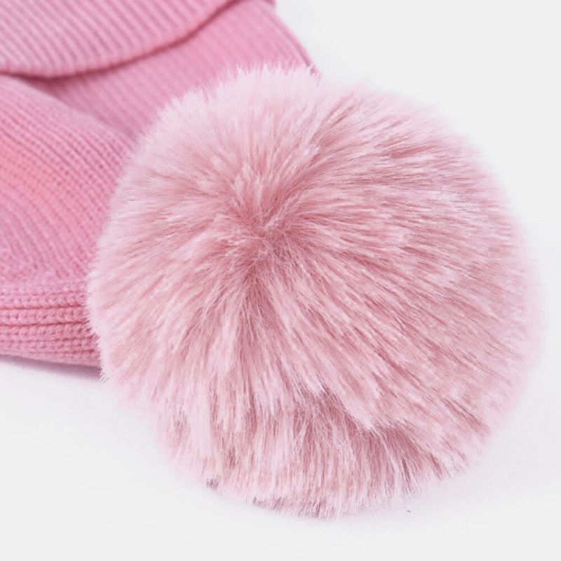 Mujeres 2pcs Lana Invierno Mantener Abrigado Diario Casual Cuello Protección Facial Pelusa Bola Gorro De Punto Máscara