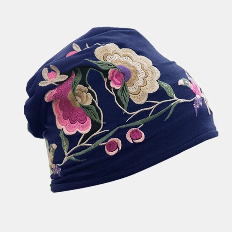 Mujeres Algodón Bordado Estampado De Flores Gorro De Estilo Étnico Gorro De Turbante Transpirable