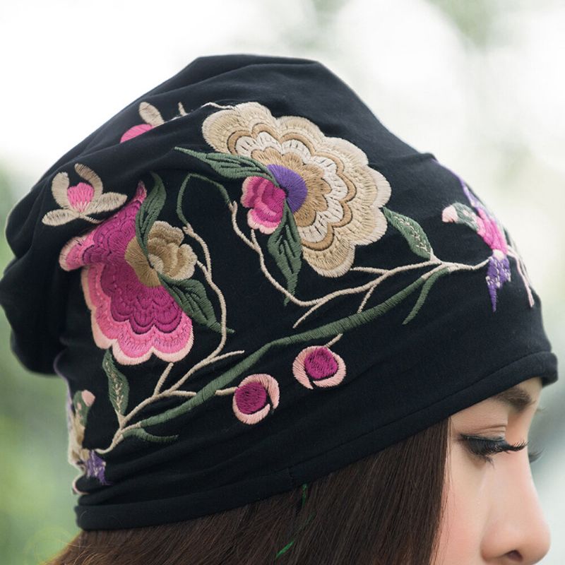 Mujeres Algodón Bordado Estampado De Flores Gorro De Estilo Étnico Gorro De Turbante Transpirable