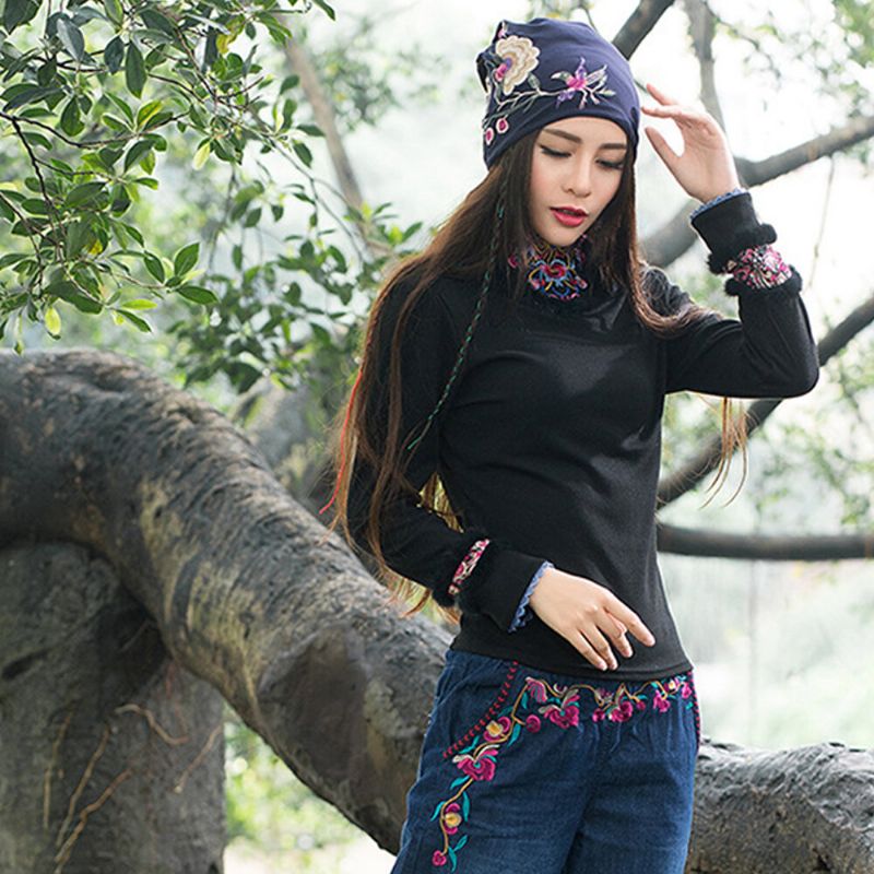 Mujeres Algodón Bordado Estampado De Flores Gorro De Estilo Étnico Gorro De Turbante Transpirable