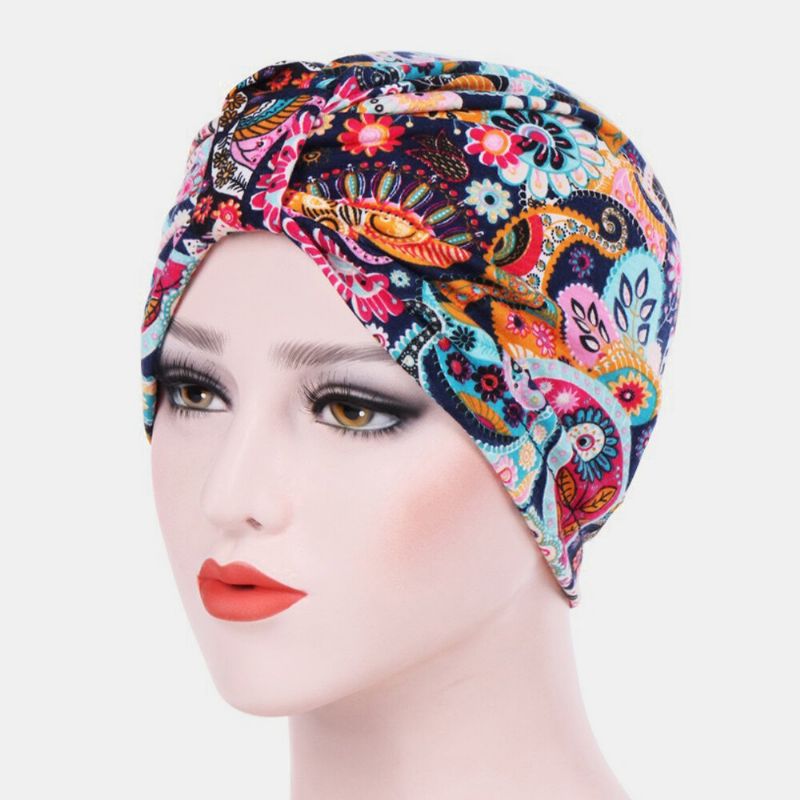 Mujeres Algodón Colorido Pastoral Patrón Floral Personalidad Casual Gorro Sin Ala Elástico Bufanda