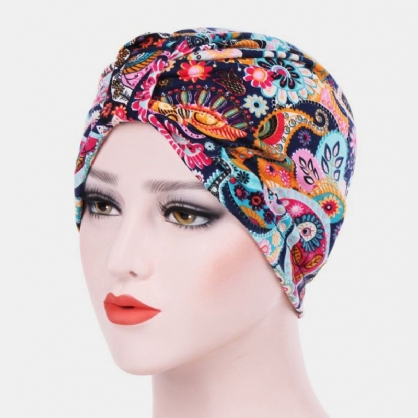 Mujeres Algodón Colorido Pastoral Patrón Floral Personalidad Casual Gorro Sin Ala Elástico Bufanda