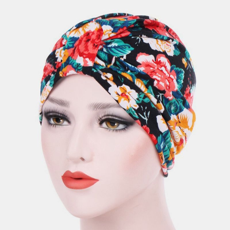 Mujeres Algodón Colorido Pastoral Patrón Floral Personalidad Casual Gorro Sin Ala Elástico Bufanda