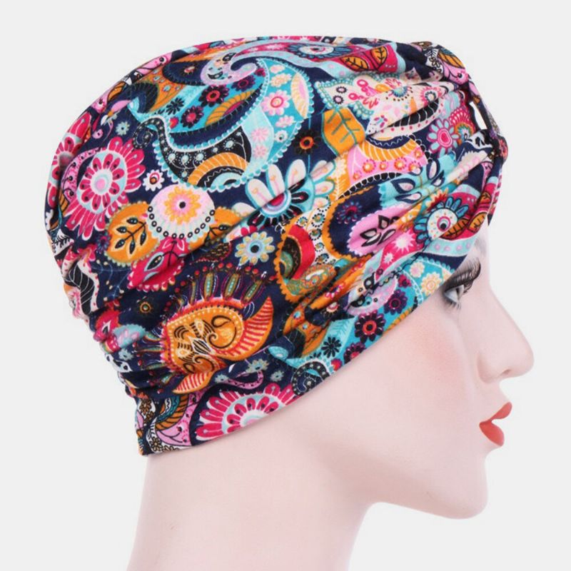 Mujeres Algodón Colorido Pastoral Patrón Floral Personalidad Casual Gorro Sin Ala Elástico Bufanda