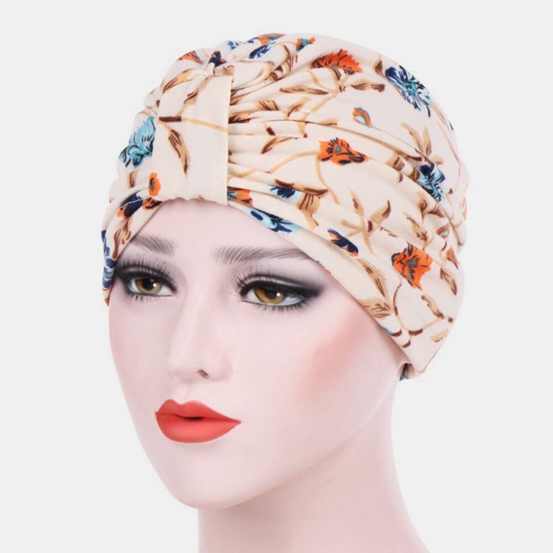 Mujeres Algodón Colorido Pastoral Patrón Floral Personalidad Casual Gorro Sin Ala Elástico Bufanda