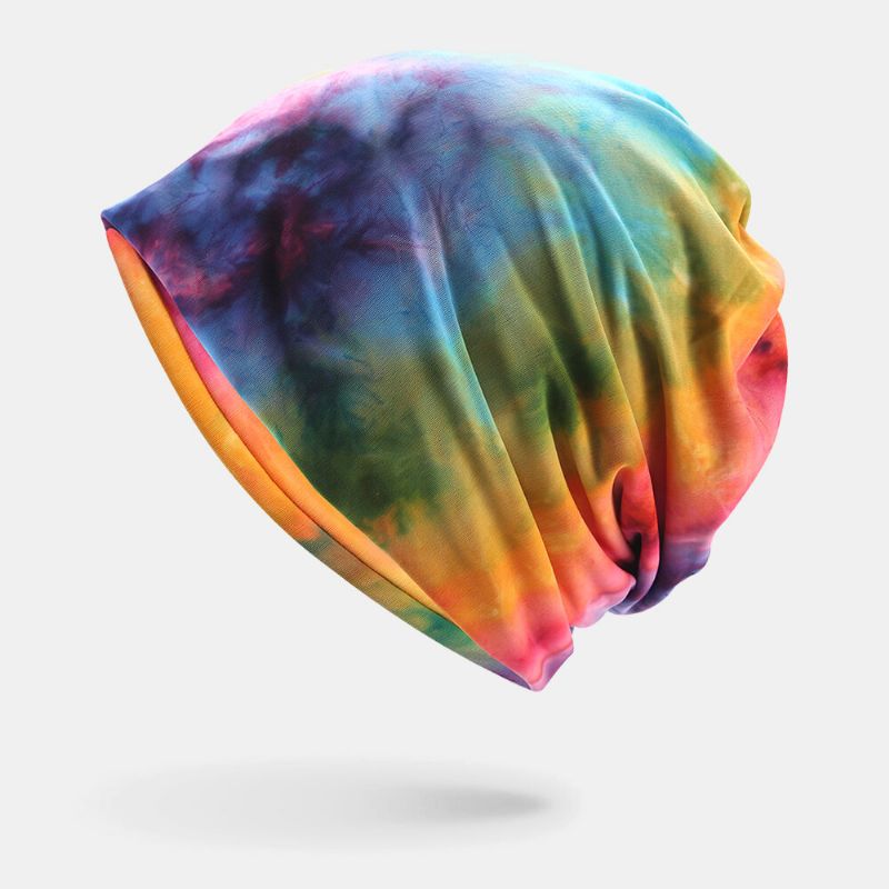 Mujeres Algodón De Doble Uso Tie-dye Protección Del Cuello Bufanda Babero Sombrero Gorro Sin Ala