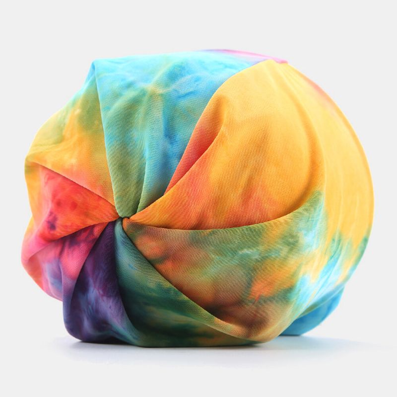 Mujeres Algodón De Doble Uso Tie-dye Protección Del Cuello Bufanda Babero Sombrero Gorro Sin Ala