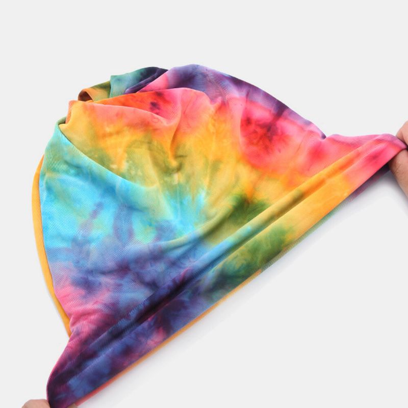 Mujeres Algodón De Doble Uso Tie-dye Protección Del Cuello Bufanda Babero Sombrero Gorro Sin Ala